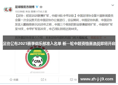 足协公布2025赛季俱乐部准入名单 新一轮中超资格赛激战即将开启 足协公布2025赛季俱乐部准入名单 新一轮中超资格赛激战即将开启